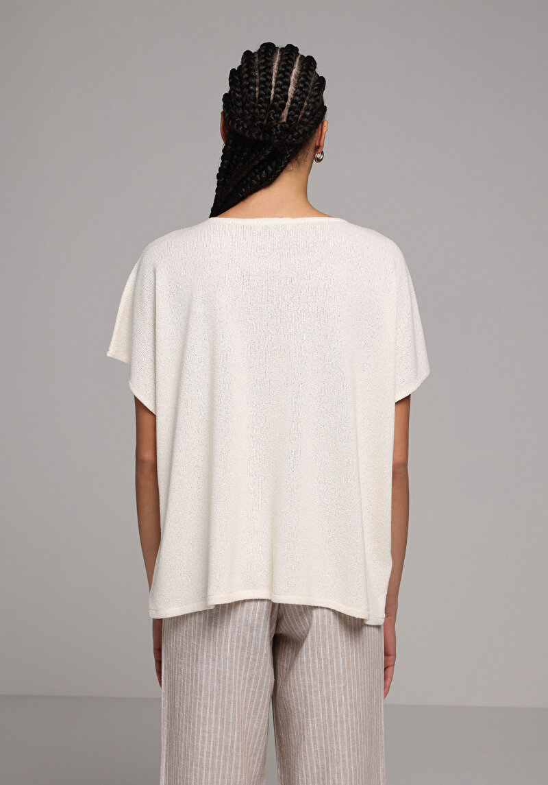 Imagine a Pulover Cu Mâneci Scurte De Dama Ecru Relaxed Fit Cl1078785