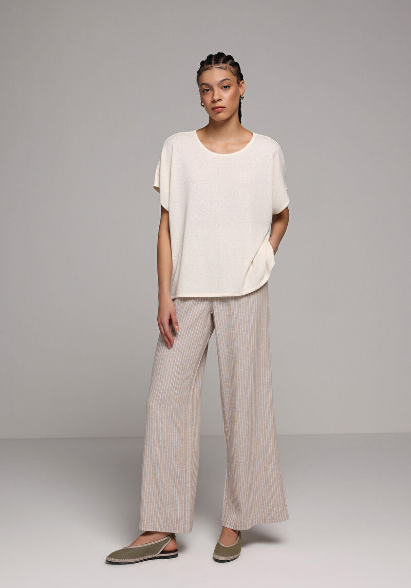 Imagine a Pulover Cu Mâneci Scurte De Dama Ecru Relaxed Fit Cl1078785