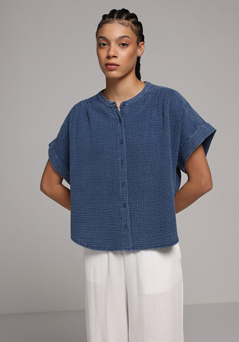 Imagine a Camasa Cu Maneca Scurta De Dama Albastru Fashion Fit  Cl1079412