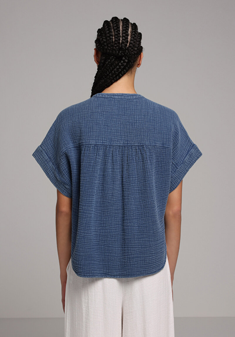 Imagine a Camasa Cu Maneca Scurta De Dama Albastru Fashion Fit Cl1079412