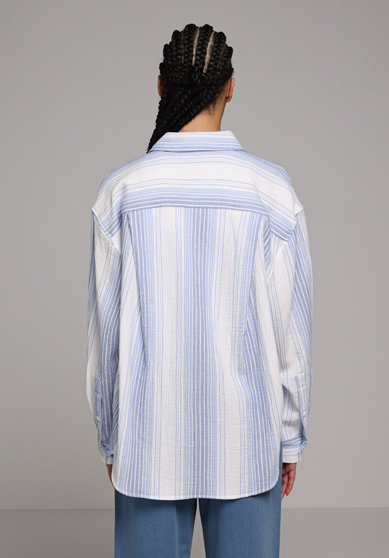 Imagine a Camasa Cu Maneca Lunga De Dama Albastru Oversize Cl1079410