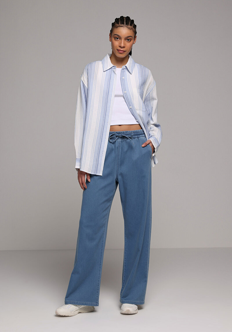 Imagine a Camasa Cu Maneca Lunga De Dama Albastru Oversize Cl1079410