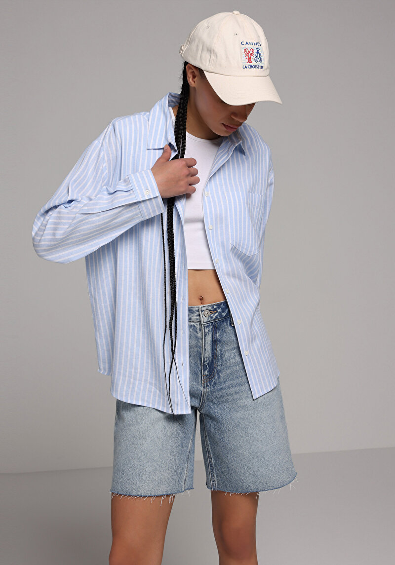 Imagine a Camasa Cu Maneca Lunga De Dama Albastru X Boyfriend Fit Cl1079513