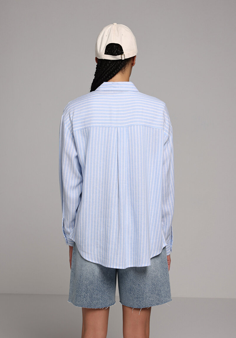 Imagine a Camasa Cu Maneca Lunga De Dama Albastru X Boyfriend Fit  Cl1079513