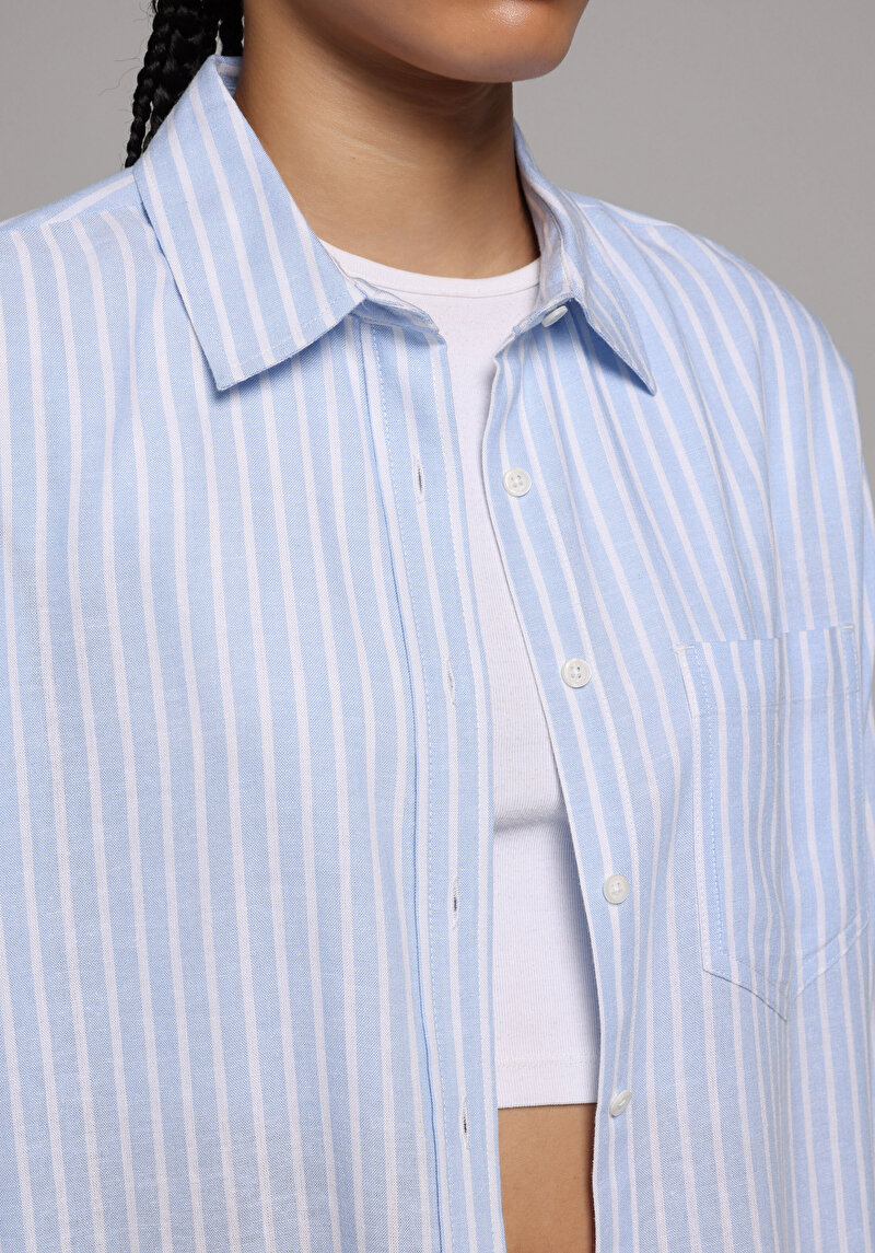 Imagine a Camasa Cu Maneca Lunga De Dama Albastru X Boyfriend Fit  Cl1079513