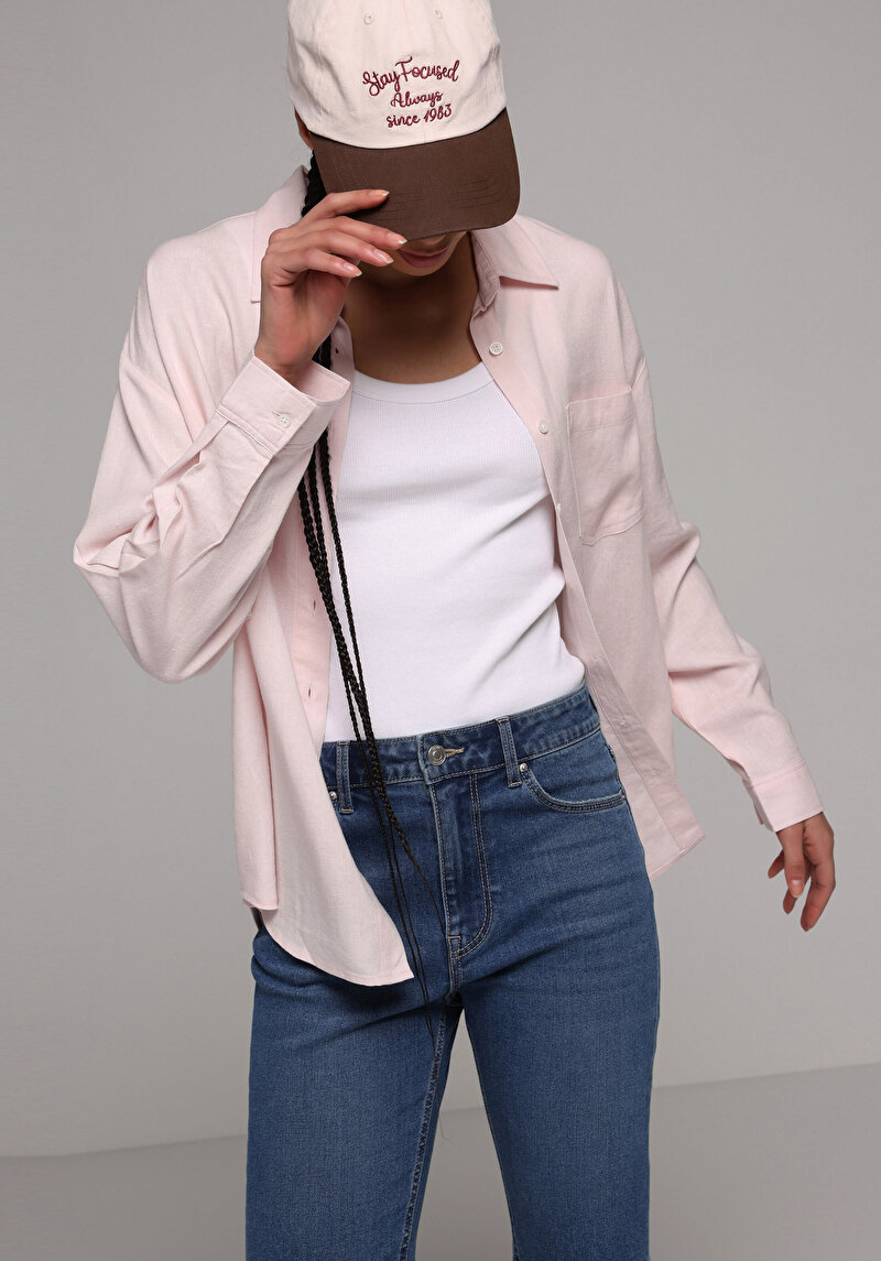 Imagine a Camasa Cu Maneca Lunga De Dama Roz X Boyfriend Fit  Cl1079537