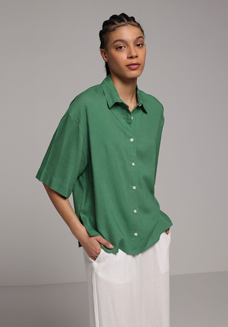 Imagine a Camasa Cu Maneca Scurta De Dama Verde Fashion Fit Cl1078722