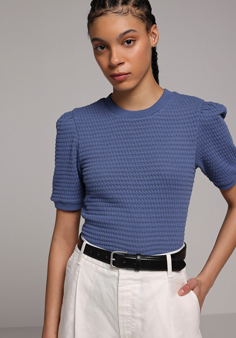 Imagine a Pulover Cu Mâneci Scurte De Dama Albastru Slim Fit  Cl1079971