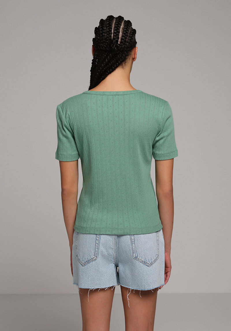 Imagine a Bluza Cu Maneca Scurta De Dama Verde Slim Fit Cl1079028