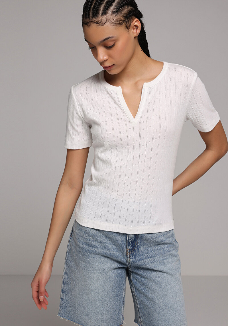 Imagine a Bluza Cu Maneca Scurta De Dama Alb Slim Fit  Cl1079028