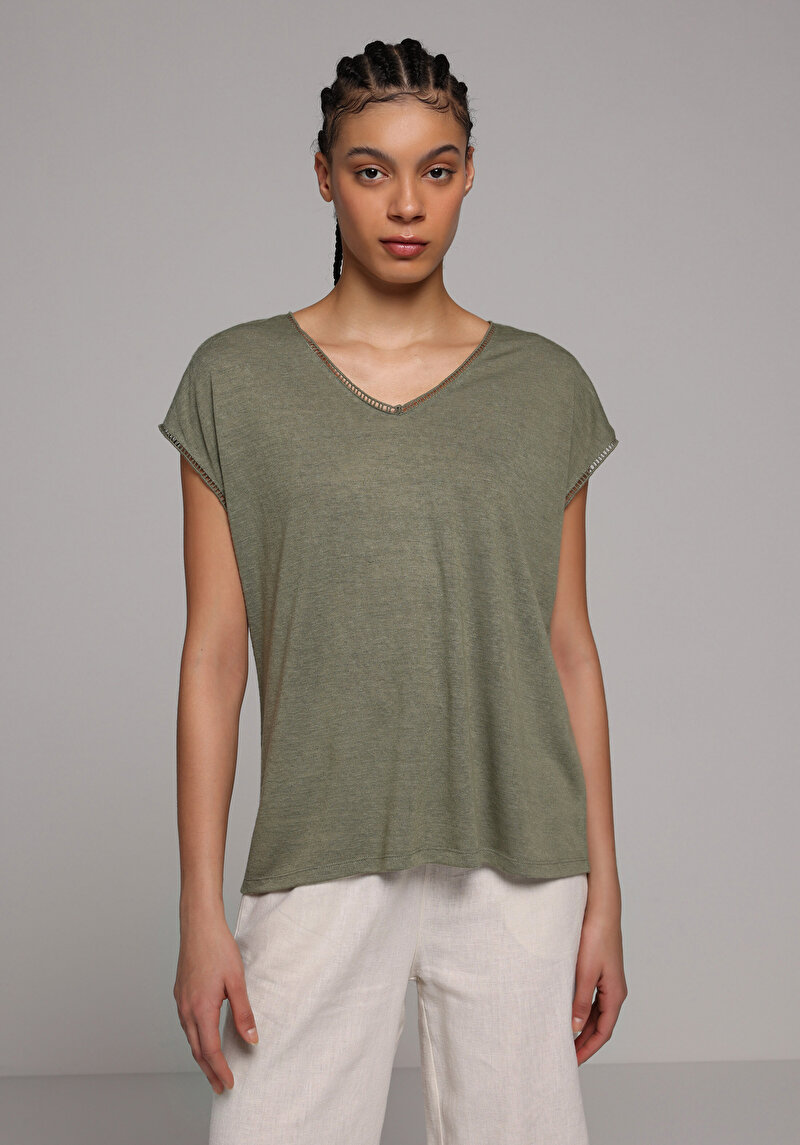 Imagine a Bluza Cu Maneca Scurta De Dama Kaki Regular Fit  Cl1079150