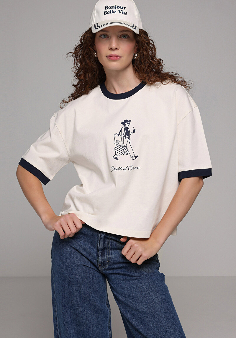 Imagine a Tricou Cu Maneca Scurta De Dama Ecru Regular Fit  Cl1078895