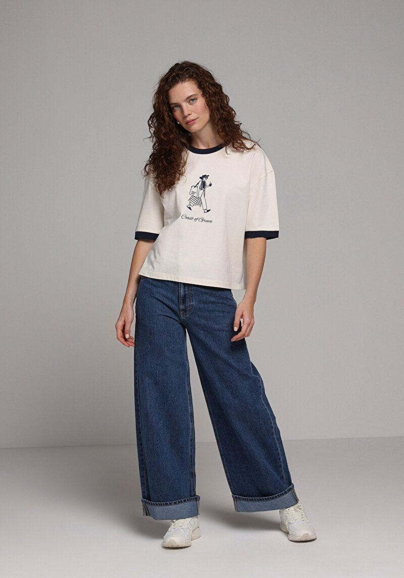 Imagine a Tricou Cu Maneca Scurta De Dama Ecru Regular Fit Cl1078895