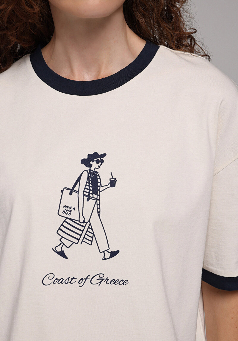 Imagine a Tricou Cu Maneca Scurta De Dama Ecru Regular Fit  Cl1078895