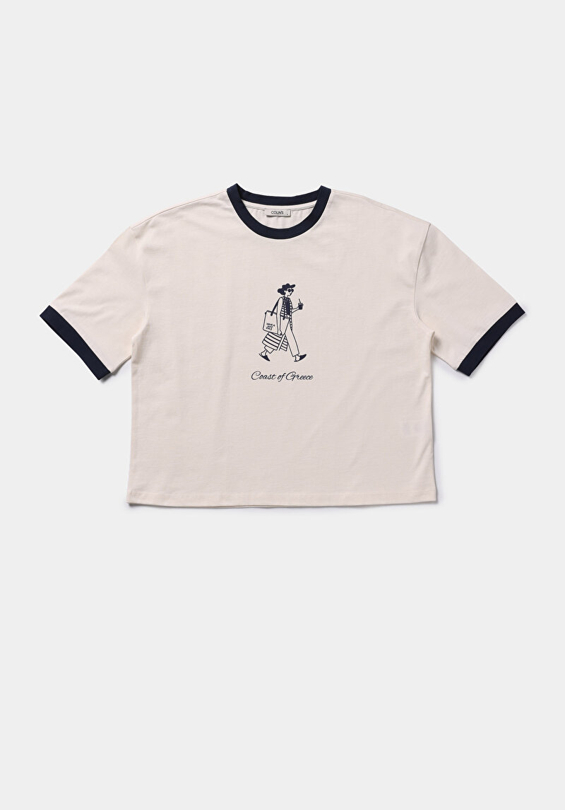 Imagine a Tricou Cu Maneca Scurta De Dama Ecru Regular Fit  Cl1078895