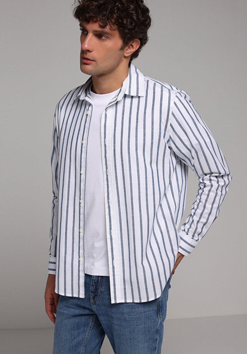 Imagine a Camasa Cu Maneca Lunga De Barbati Albastru Regular Fit Cl1079443