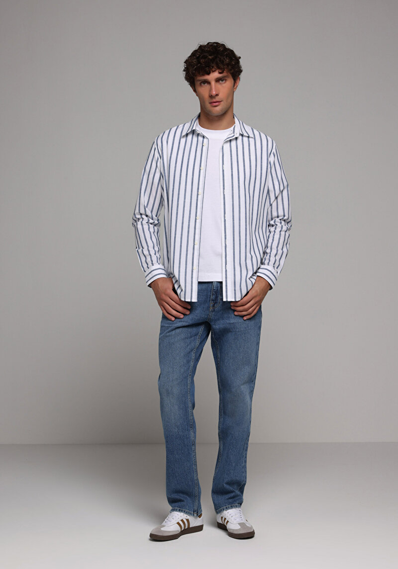 Imagine a Camasa Cu Maneca Lunga De Barbati Albastru Regular Fit Cl1079443