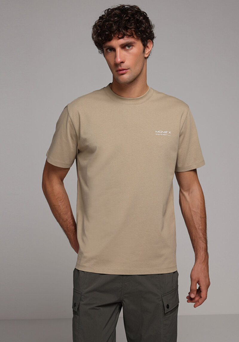 Imagine a Tricou Cu Maneca Scurta De Barbati Bej Comfort Fit  Cl1075099