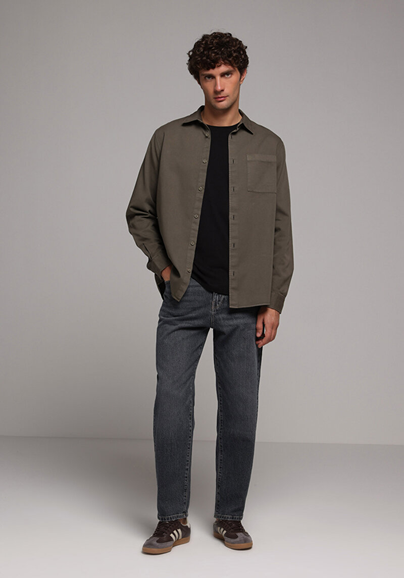 Imagine a Camasa Cu Maneca Lunga De Barbati Kaki Relaxed Fit Cl1076516