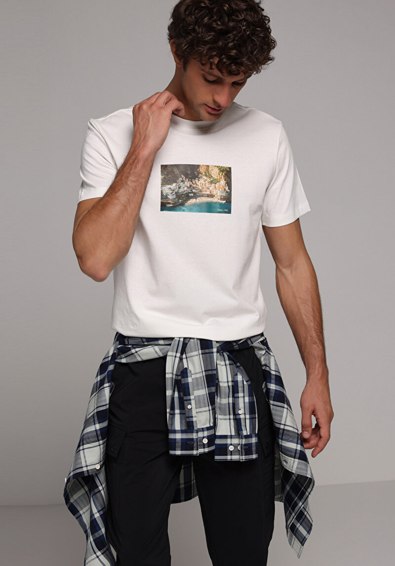 Imagine a Tricou Cu Maneca Scurta De Barbati Alb Regular Fit  Cl1078743