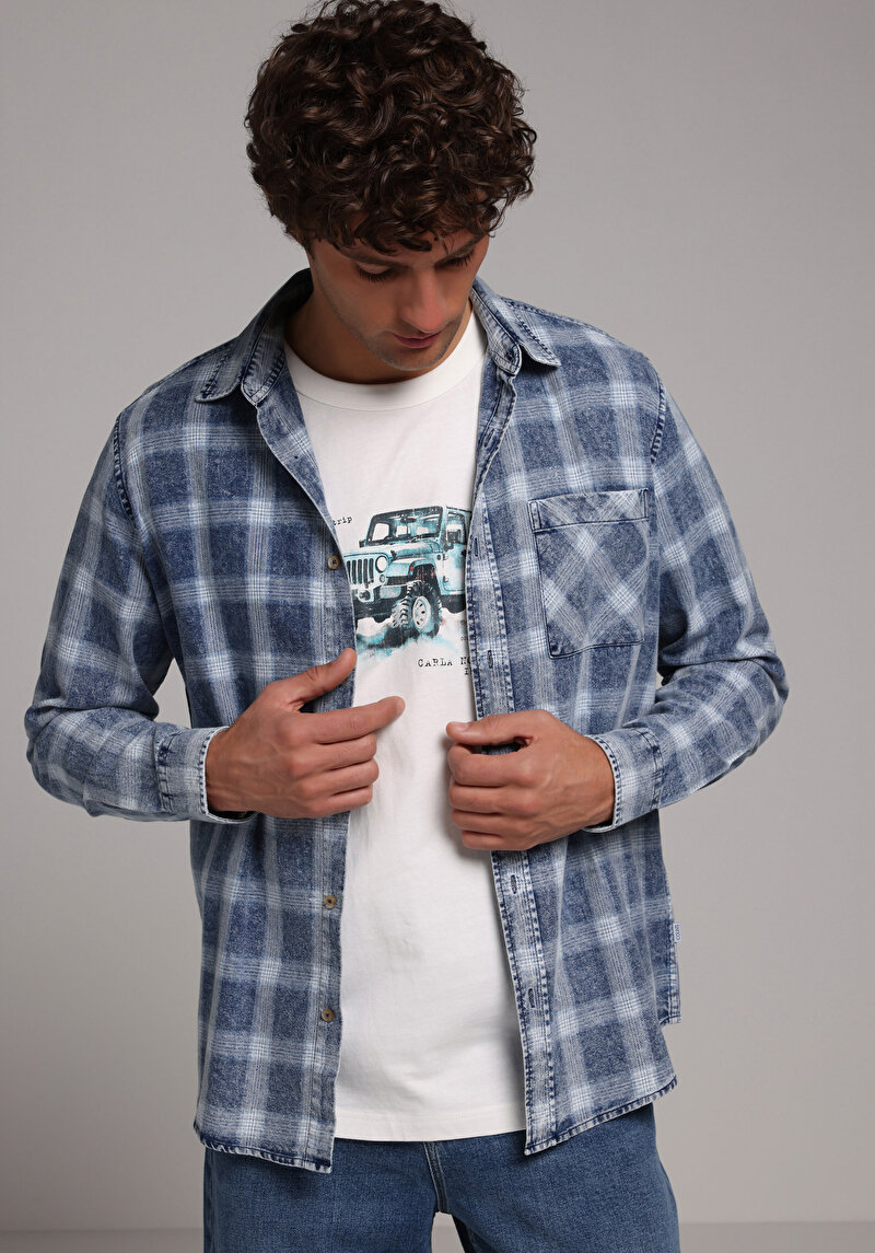 Imagine a Camasa Cu Maneca Lunga De Barbati Albastru Regular Fit  Cl1078994