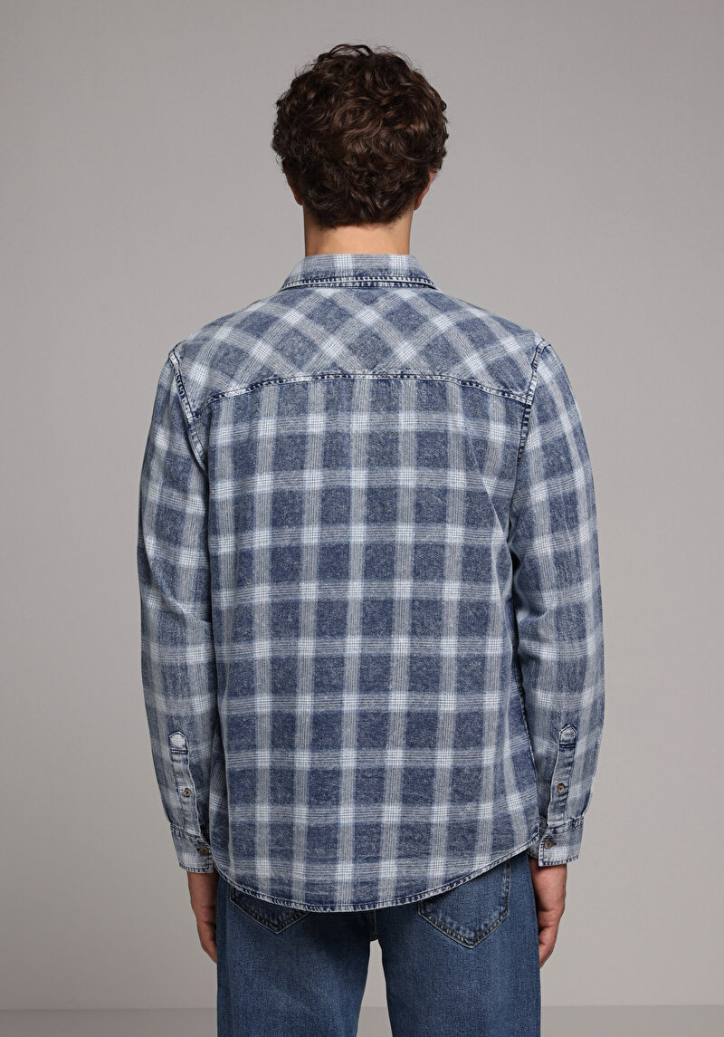 Imagine a Camasa Cu Maneca Lunga De Barbati Albastru Regular Fit  Cl1078994