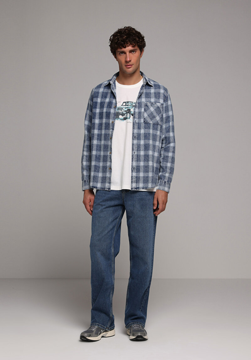 Imagine a Camasa Cu Maneca Lunga De Barbati Albastru Regular Fit  Cl1078994