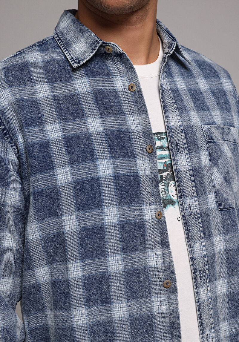 Imagine a Camasa Cu Maneca Lunga De Barbati Albastru Regular Fit  Cl1078994