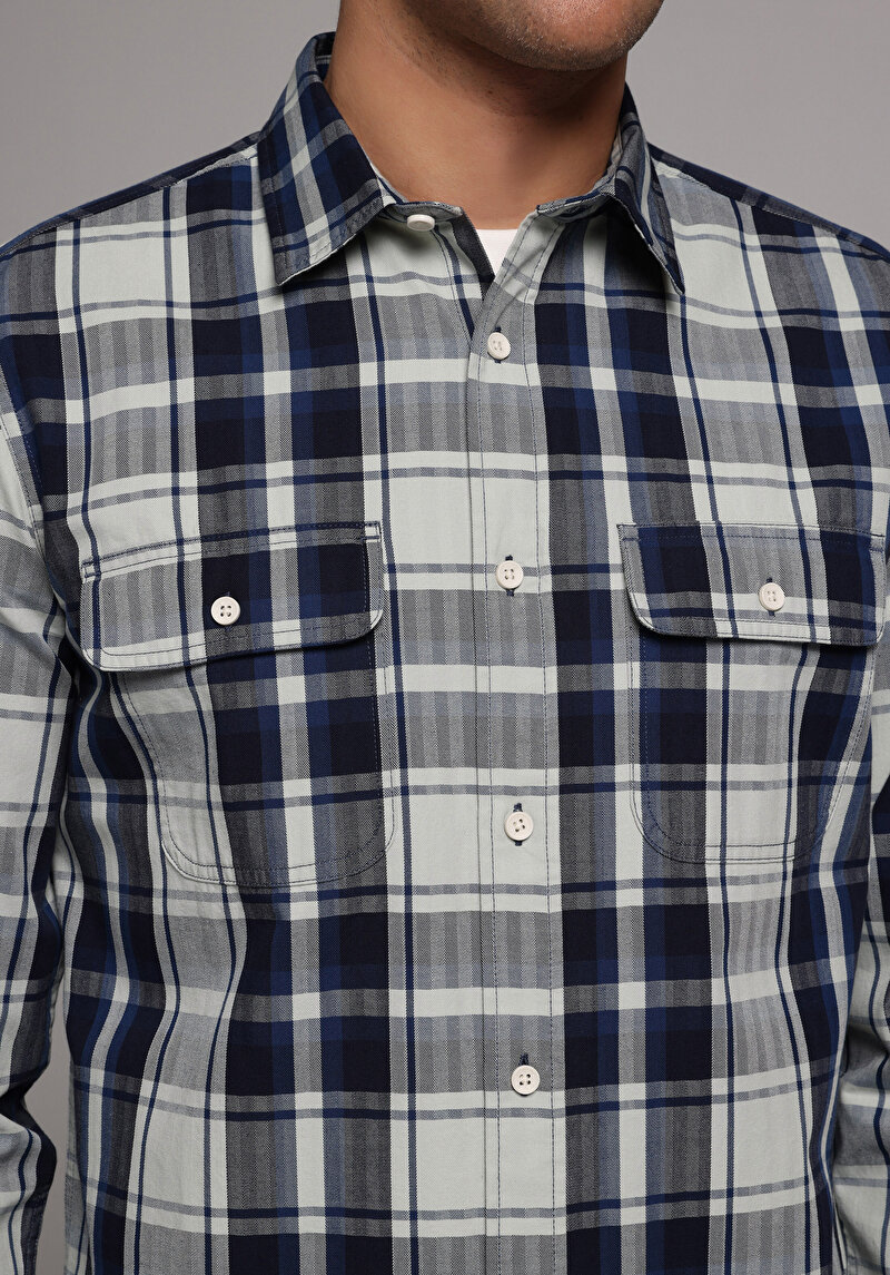 Imagine a Camasa Cu Maneca Lunga De Barbati Albastru Marin Regular Fit Cl1079219