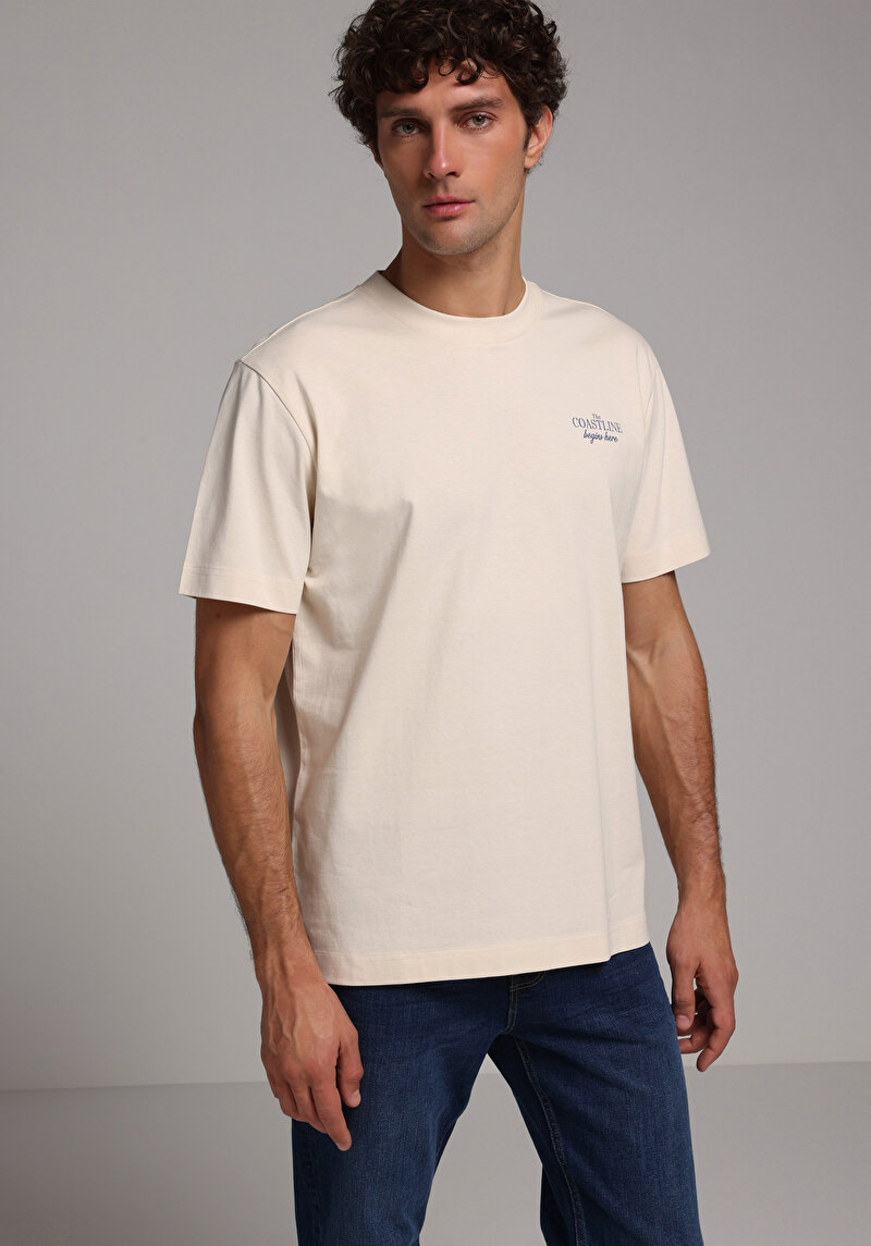 Imagine a Tricou Cu Maneca Scurta De Barbati Ecru Comfort Fit Cl1079273