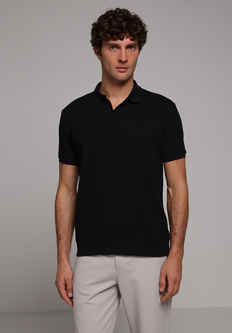 Imagine a Tricou Polo Cu Maneca Scurta De Barbati Negru Regular Fit Cl1079282