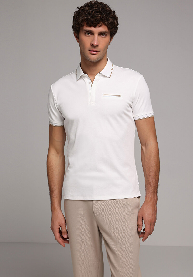 Imagine a Tricou Polo Cu Maneca Scurta De Barbati Alb Slim Fit Cl1079284