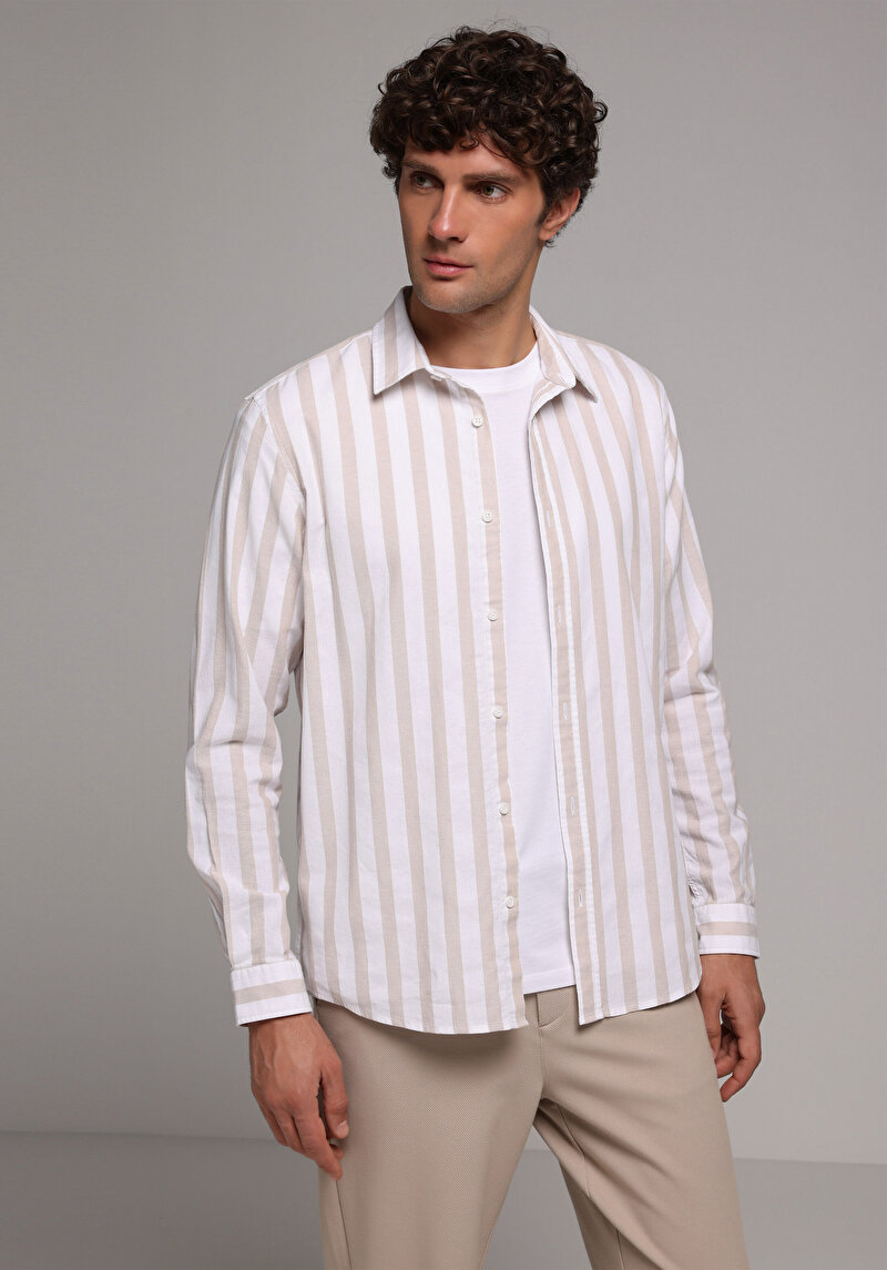 Imagine a Camasa Cu Maneca Lunga De Barbati Bej Regular Fit  Cl1079312