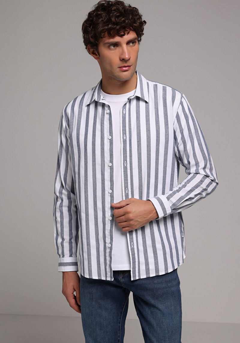 Imagine a Camasa Cu Maneca Lunga De Barbati Albastru Regular Fit  Cl1079312