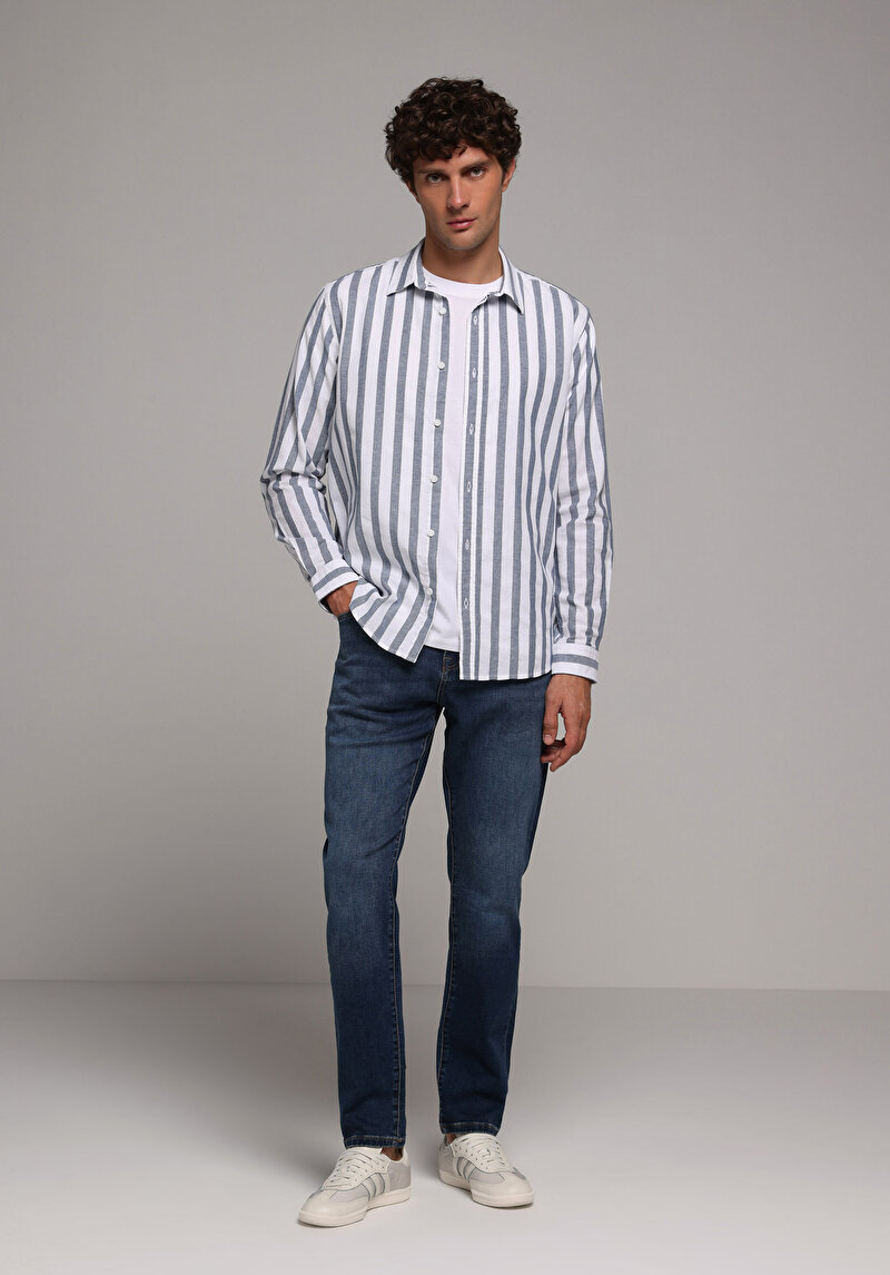 Imagine a Camasa Cu Maneca Lunga De Barbati Albastru Regular Fit  Cl1079312