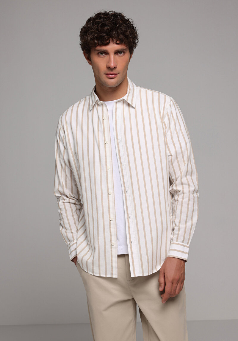 Imagine a Camasa Cu Maneca Lunga De Barbati Bej Regular Fit  Cl1079443