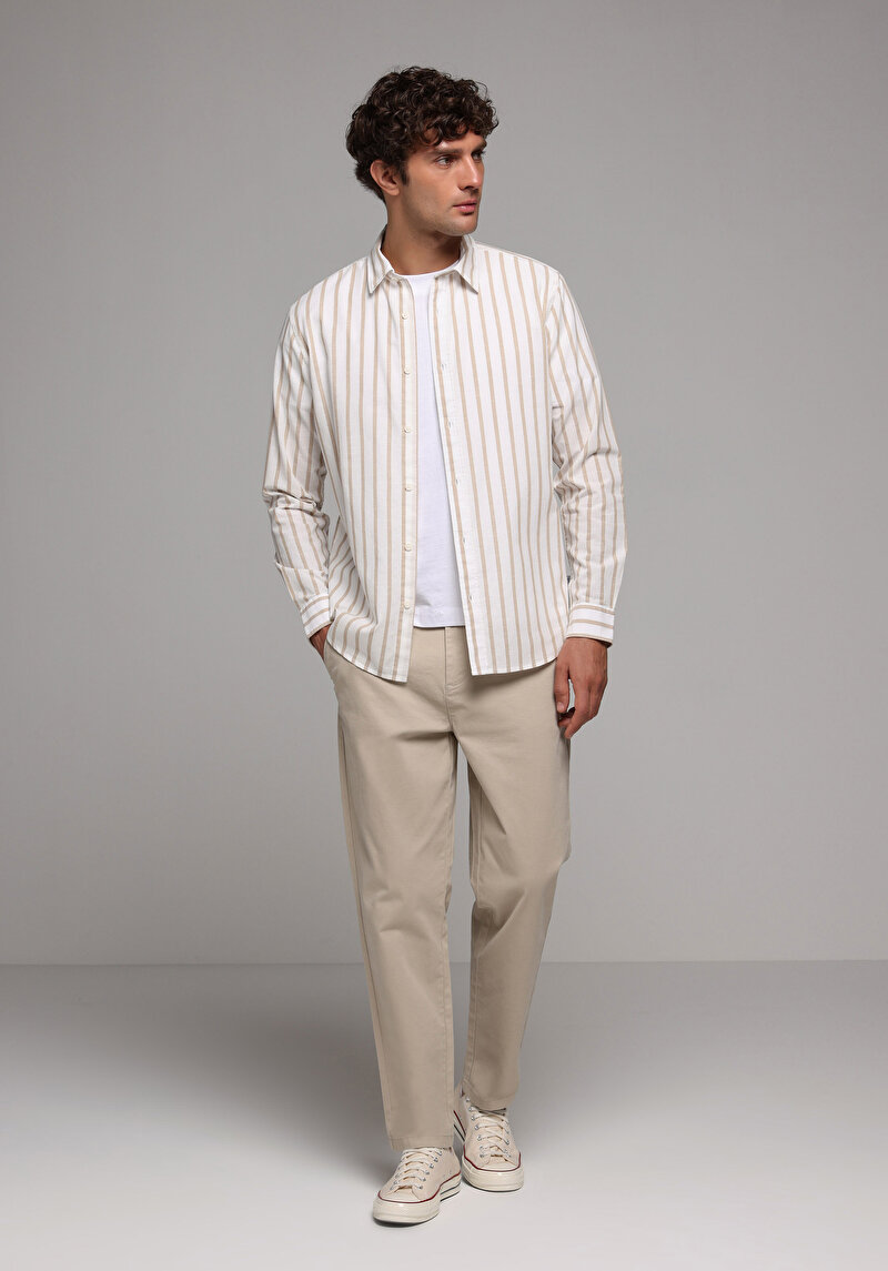 Imagine a Camasa Cu Maneca Lunga De Barbati Bej Regular Fit  Cl1079443