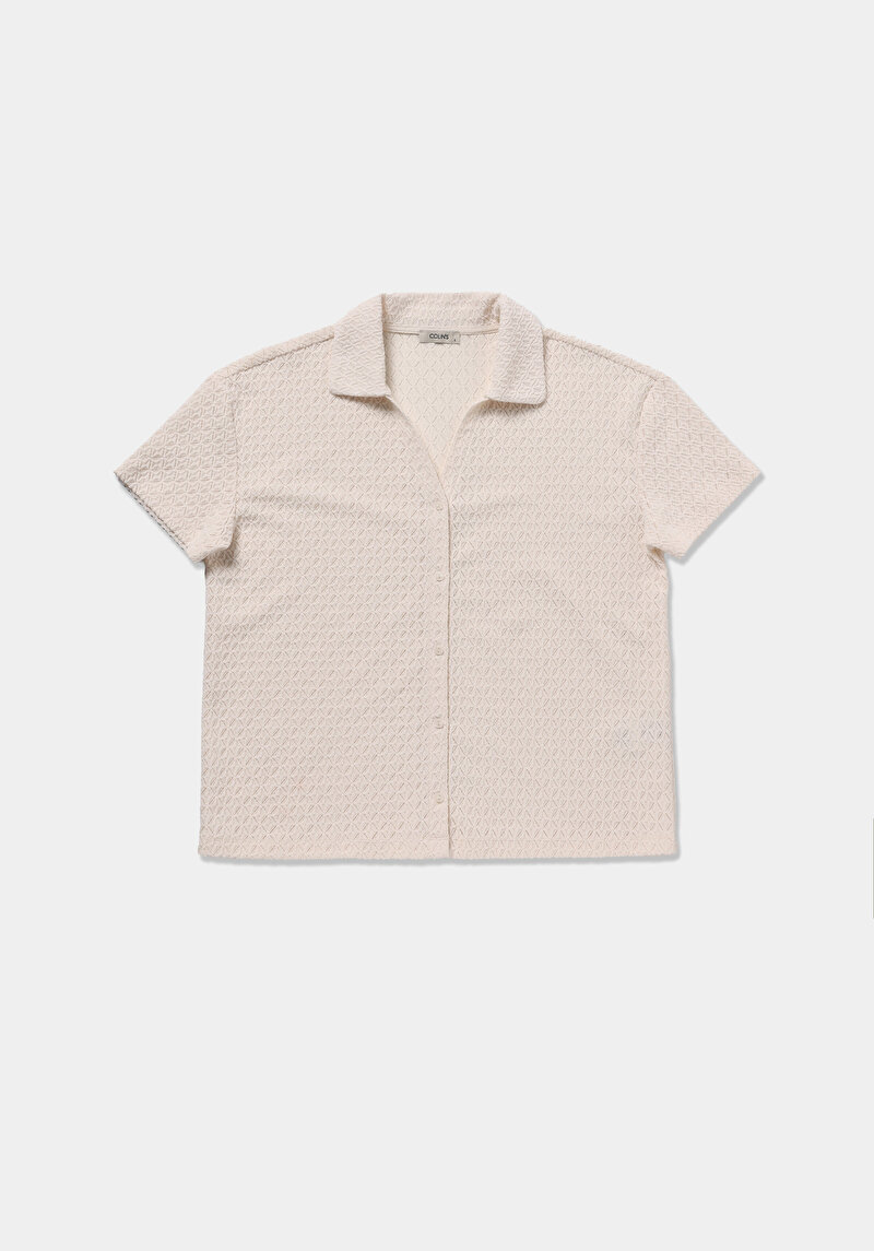 Imagine a Camasa Cu Maneca Scurta De Dama Ecru Regular Fit  Cl1078385