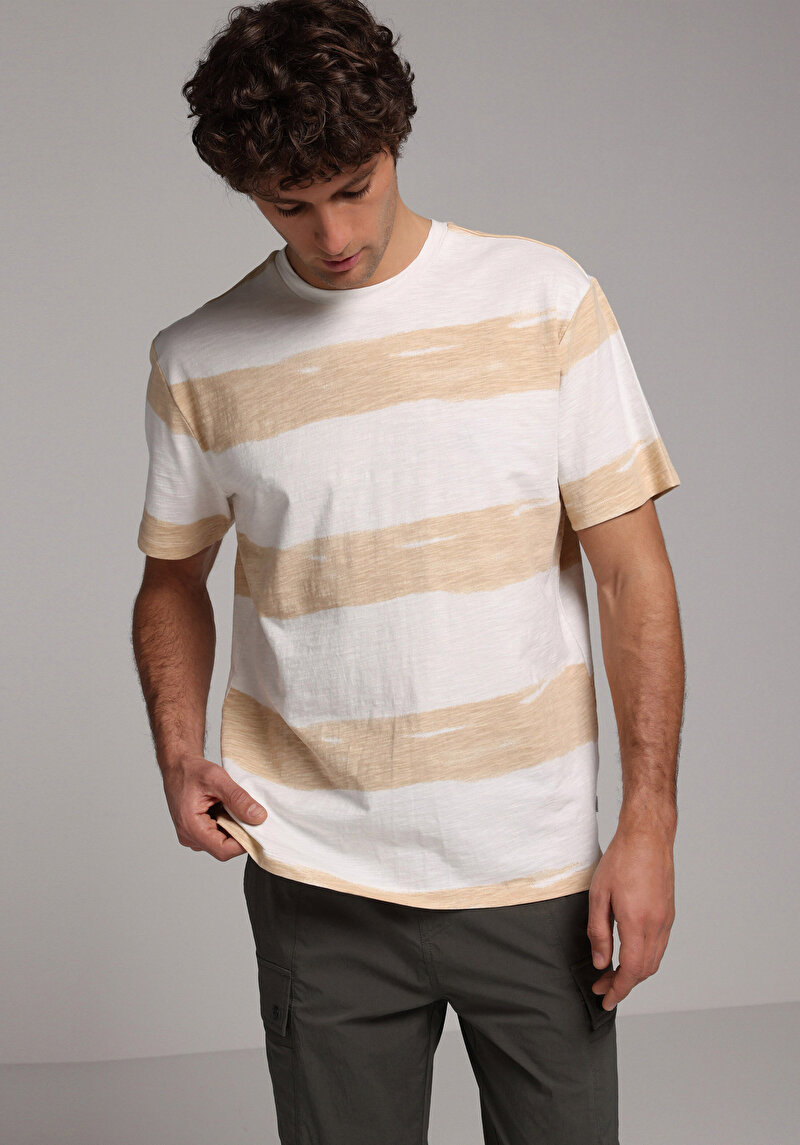 Imagine a Tricou Cu Maneca Scurta De Barbati Bej Comfort Fit  Cl1077003