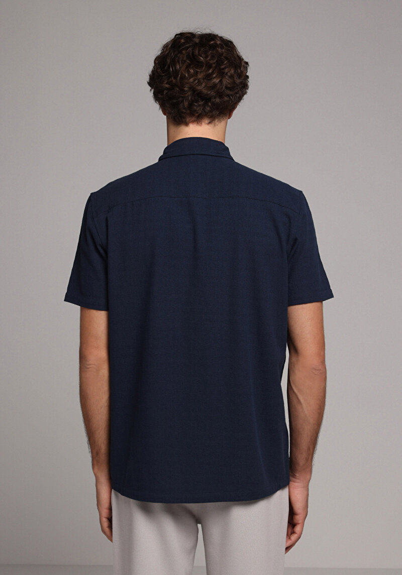 Imagine a Camasa Cu Maneca Scurta De Barbati Albastru Marin Regular Fit Cl1078375