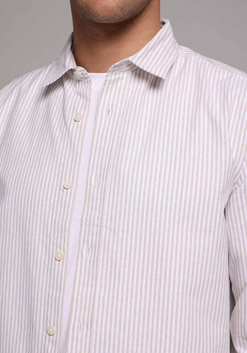 Imagine a Camasa Cu Maneca Lunga De Barbati Bej Regular Fit  Cl1079703