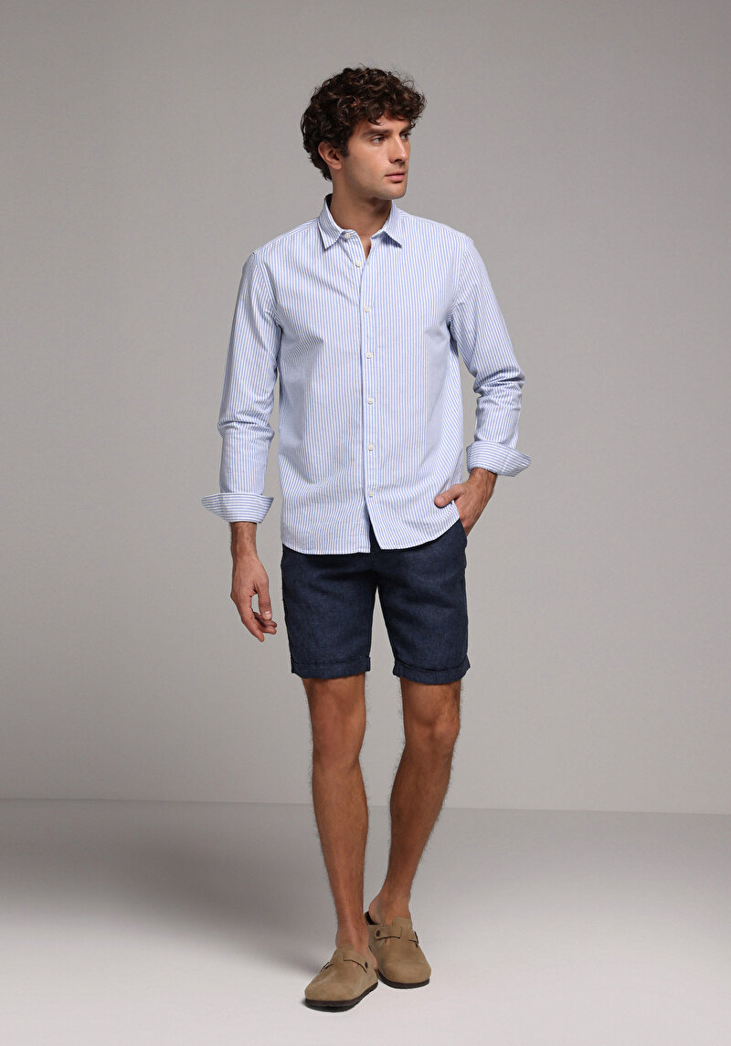 Imagine a Camasa Cu Maneca Lunga De Barbati Albastru Regular Fit Cl1079703