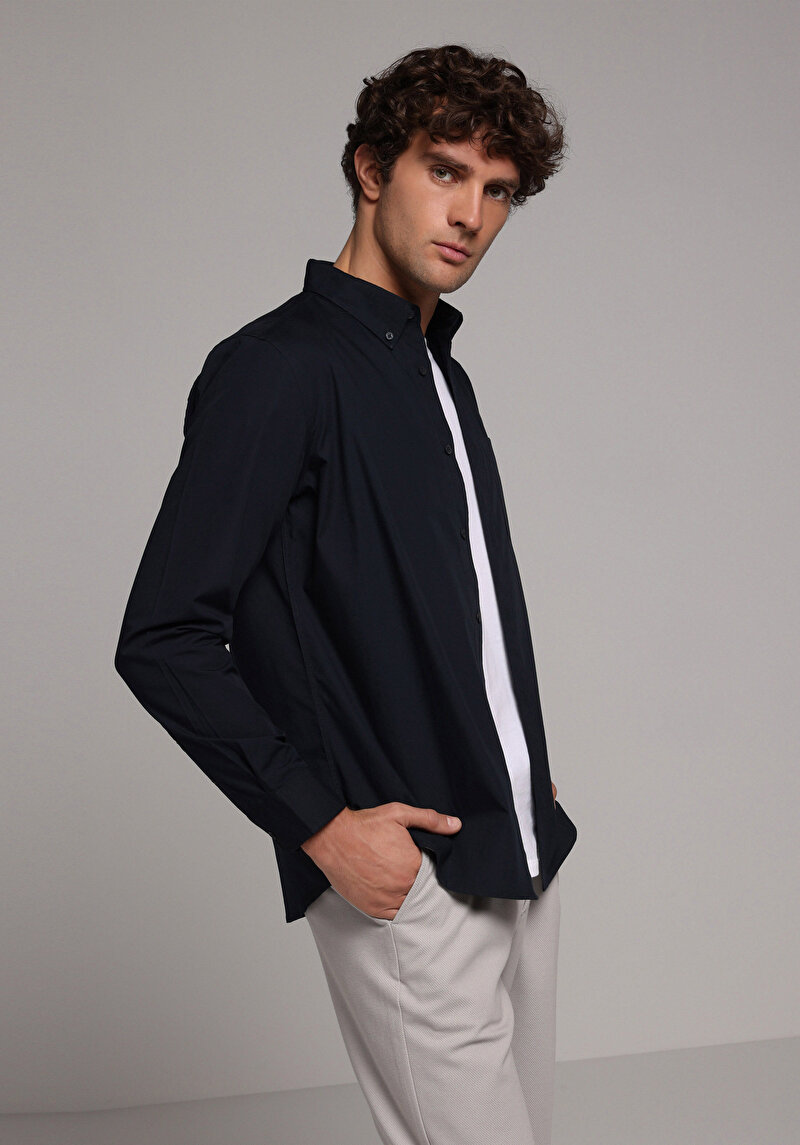 Imagine a Camasa Cu Maneca Lunga De Barbati Albastru Marin Regular Fit  Cl1080056