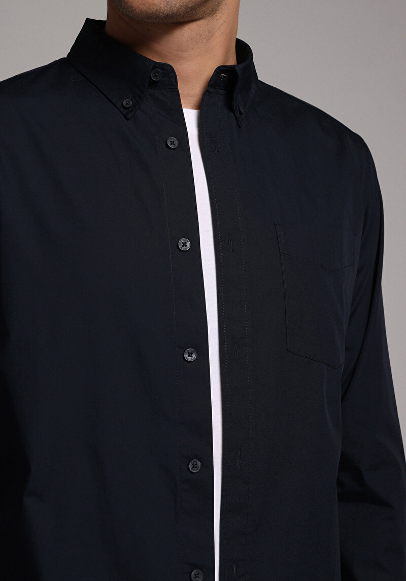 Imagine a Camasa Cu Maneca Lunga De Barbati Albastru Marin Regular Fit  Cl1080056