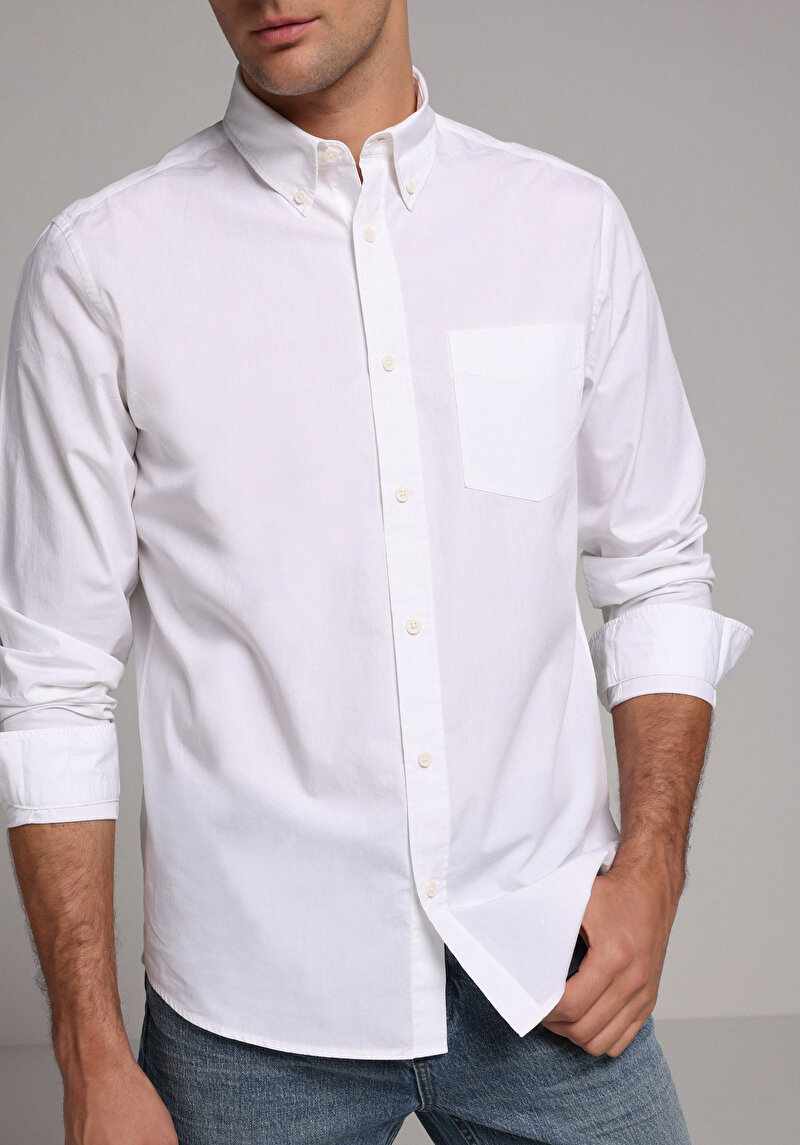 Imagine a Camasa Cu Maneca Lunga De Barbati Alb Regular Fit  Cl1080056