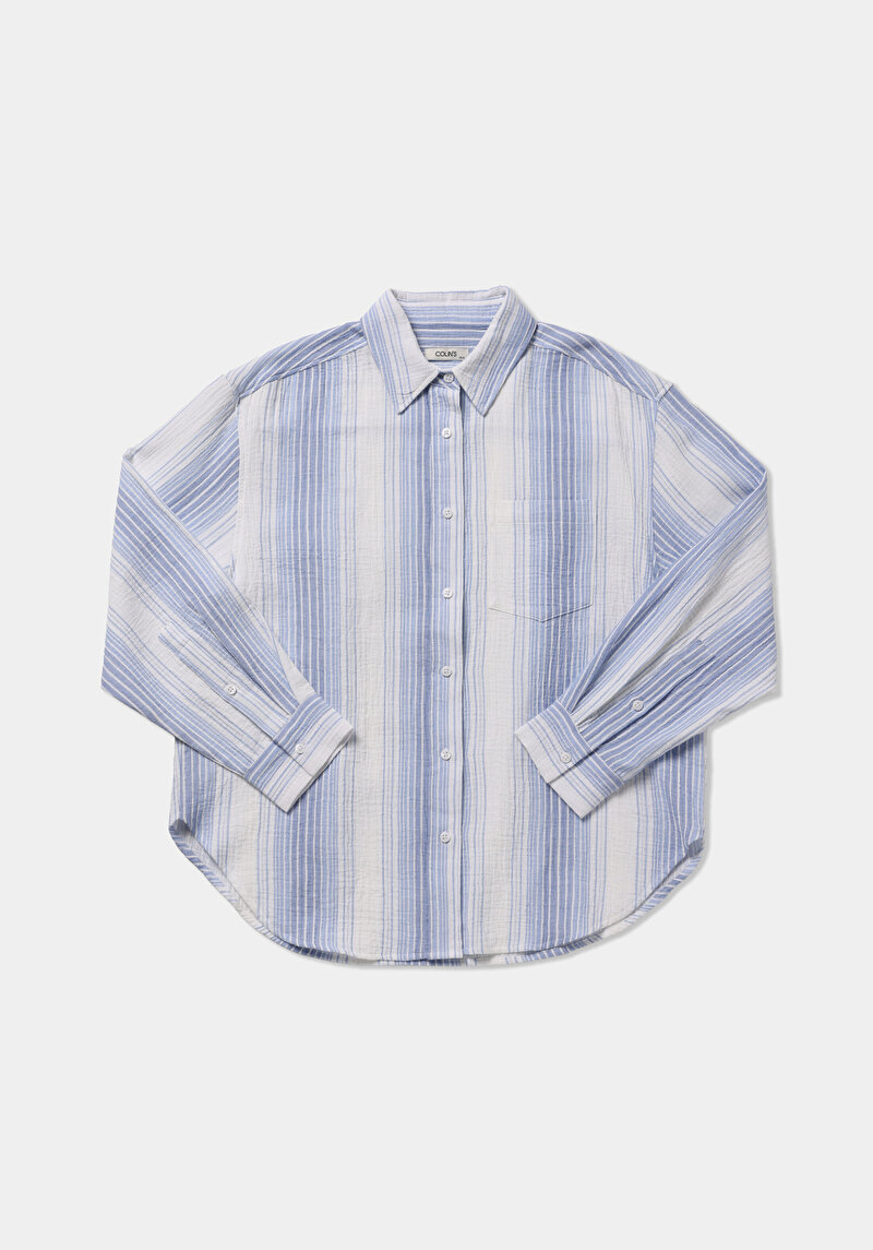 Imagine a Camasa Cu Maneca Lunga De Dama Albastru Oversize  Cl1079410