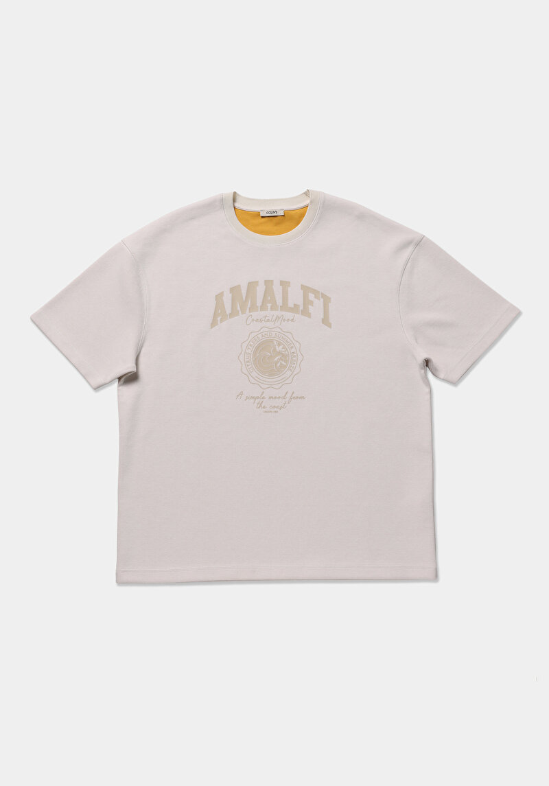 Imagine a Tricou Cu Maneca Scurta De Barbati Bej Oversize Fit  Cl1078803