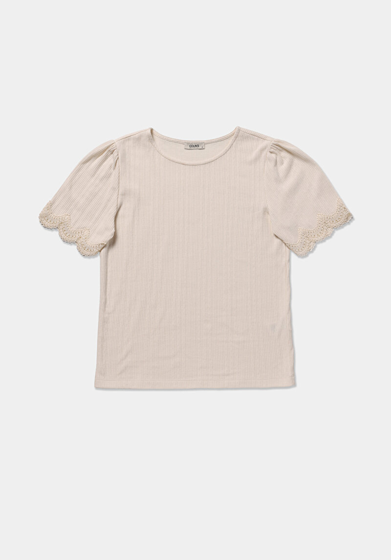 Imagine a Bluza Cu Maneca Scurta De Dama Ecru Regular Fit  Cl1078768