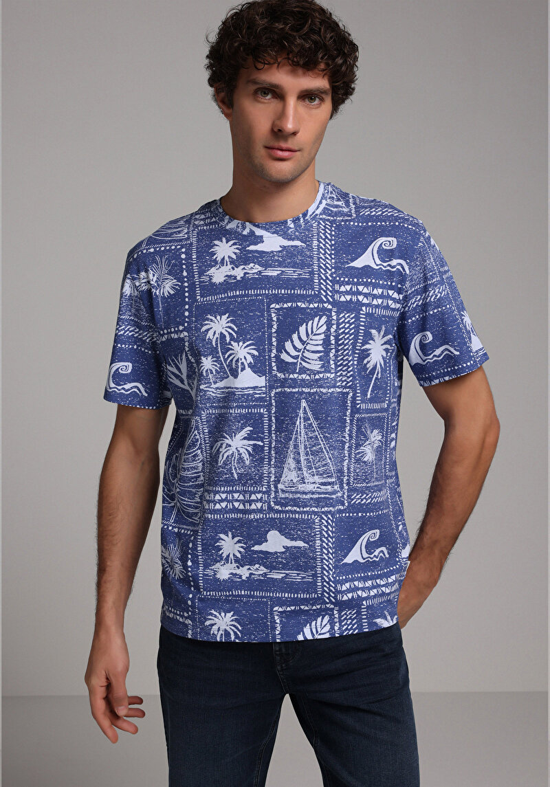 Imagine a Tricou Cu Maneca Scurta De Barbati Albastru Comfort Fit Cl1079908