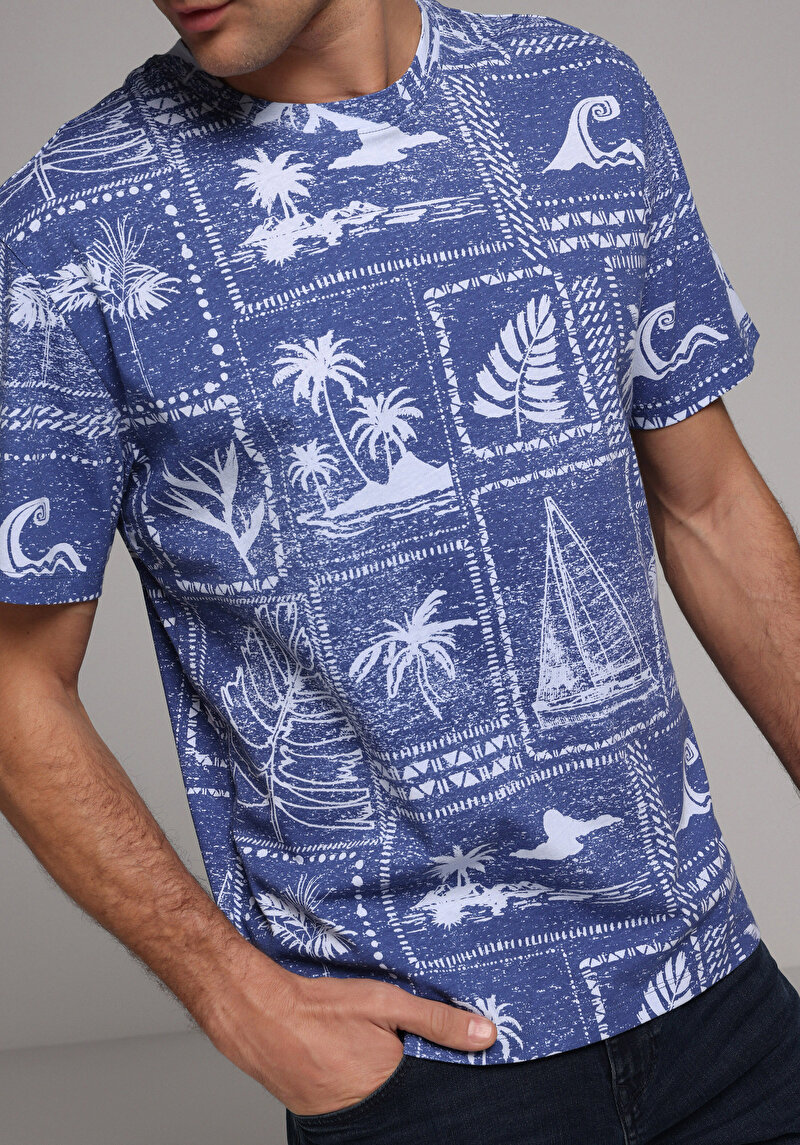 Imagine a Tricou Cu Maneca Scurta De Barbati Albastru Comfort Fit Cl1079908